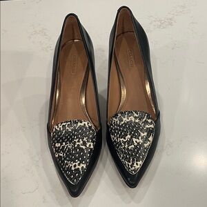 Coach Women's Black and White Patterned with Gold accent heels.